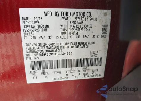 2014 Ford Explorer Xlt from USA, damaged, VIN 1FM5K8D85EGA94935